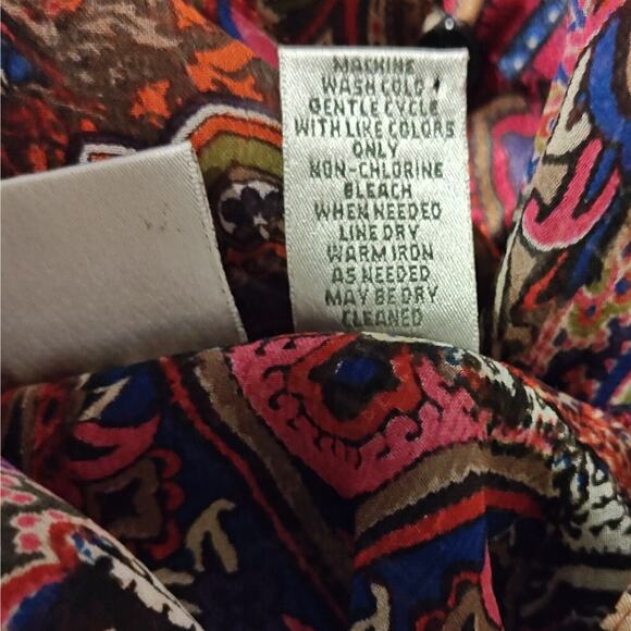 Chico's 100% Silk Paisley Popover Blouse Semi Sheer Floral Silky Trim Women's M - Picture 7 of 7